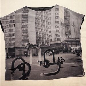 Akris Black and Gray Architectural Print Blouse